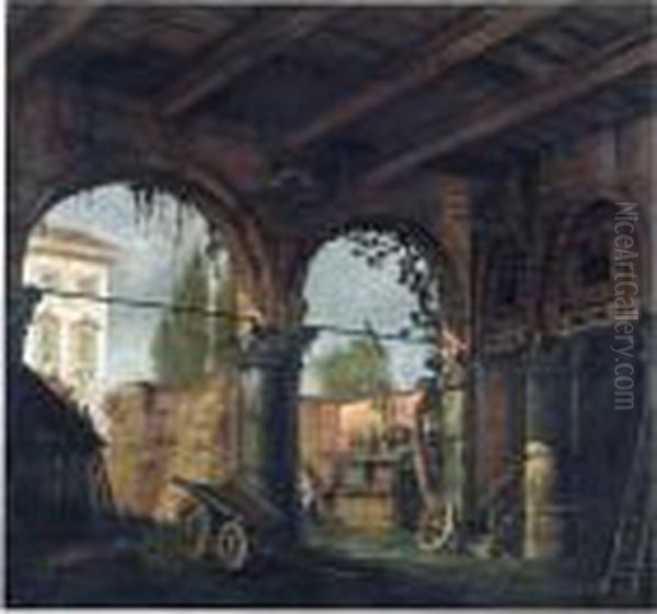 View From The Interior Of A Barn Oil Painting by Giovanni Migliara