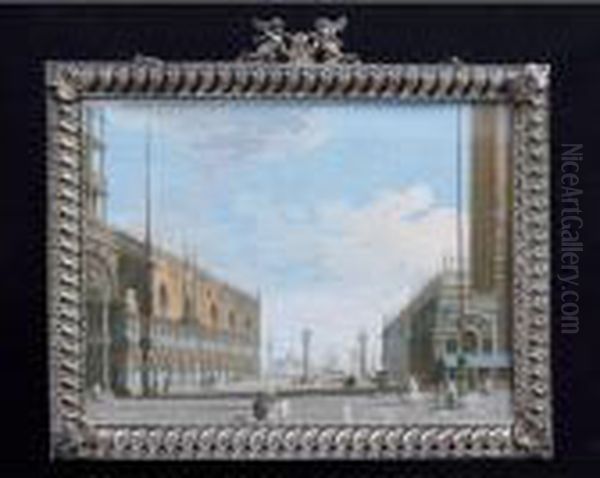 Vedute Di Venezia: La Piazzetta 
Guardando Verso Sud; Piazza San Marco Con Figure Attorno Alla Base Del 
Campanile Oil Painting by Giovanni Migliara