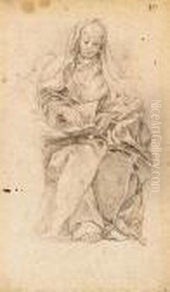 The Education Of The Virgin 
(recto); The Head Of A Young Girllooking Up To The Right And Studies Of 
Hands (verso) Oil Painting by Nicolas Mignard