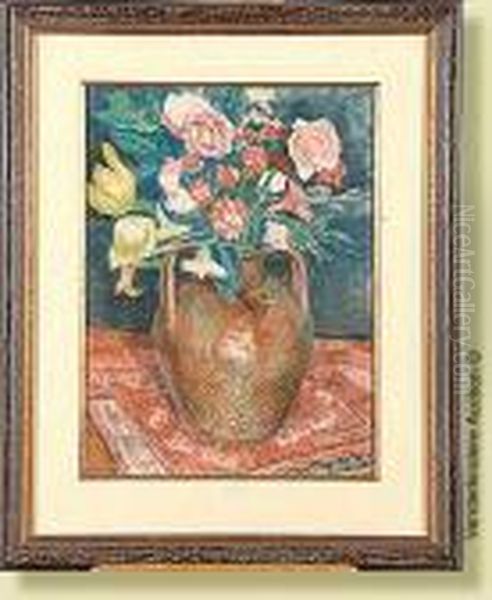 Vase De Fleurs Oil Painting by Lucien Mignon