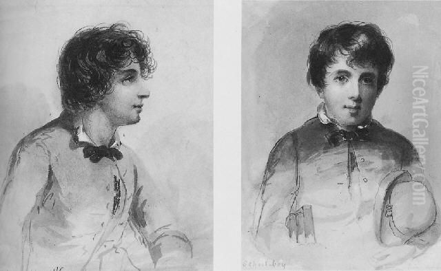 School Boys: A Pair Of Watercolors Oil Painting by Alfred Jacob Miller