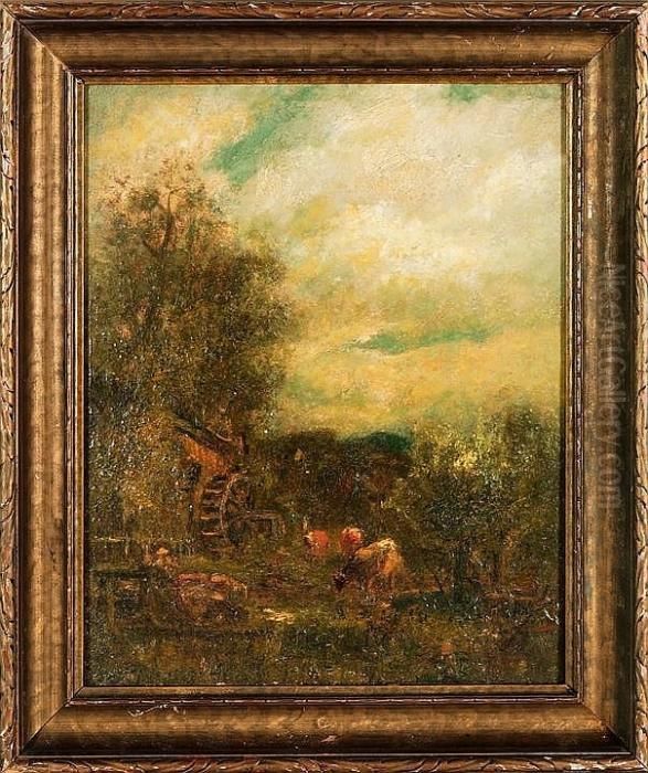 Mill Cows Oil Painting by Charles Henry Miller