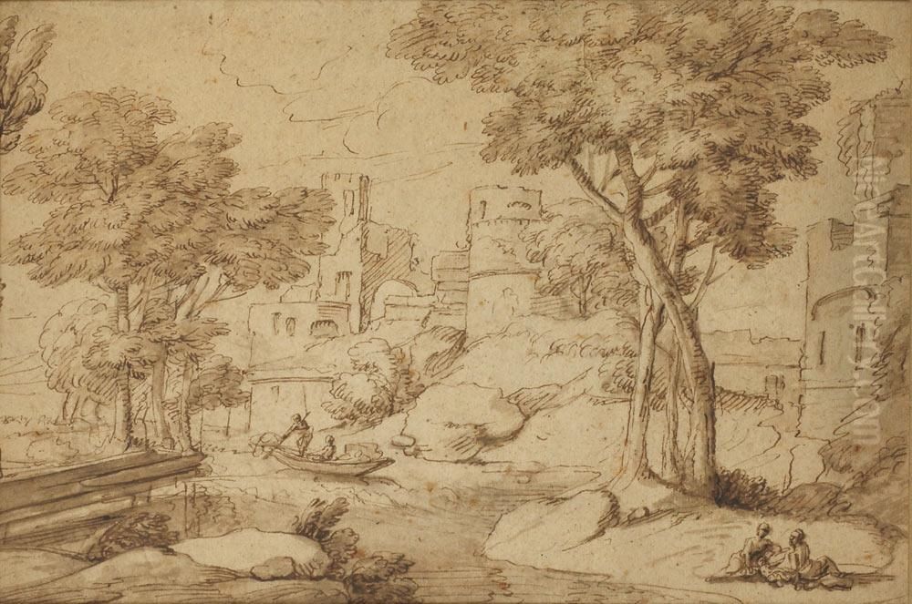 Paysage Fluvial Classique Anime Oil Painting by Francisque Millet