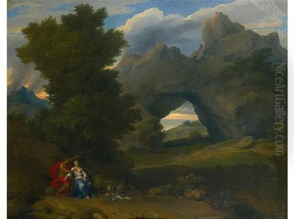 Mars Et Venus Dans Un Paysage. Oil Painting by Francisque Millet