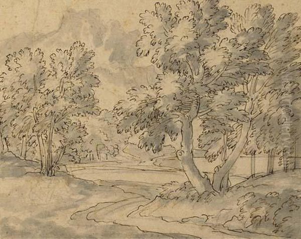 Un Paysage Boise Avec Une Route Conduisant A La Mer Oil Painting by Francisque Millet