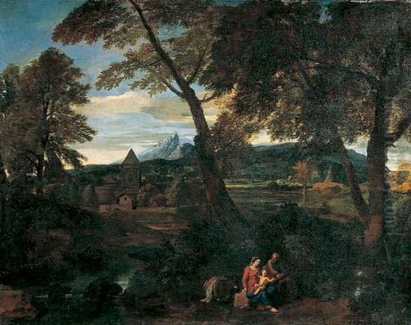 Il Riposo Durante La Fuga In Egitto In Un Paesaggio Oil Painting by Francisque Millet