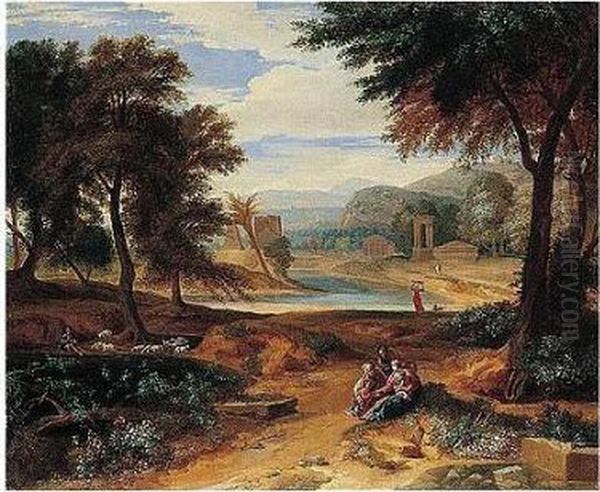 A Classical Landscape With The 
Holy Family, The Infant Saint John The Baptist And Saint Elizabeth Oil Painting by Francisque Millet