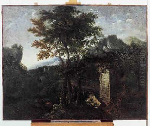 Paysage Aux Grands Arbres Et A L'edifice Oil Painting by Francisque Millet