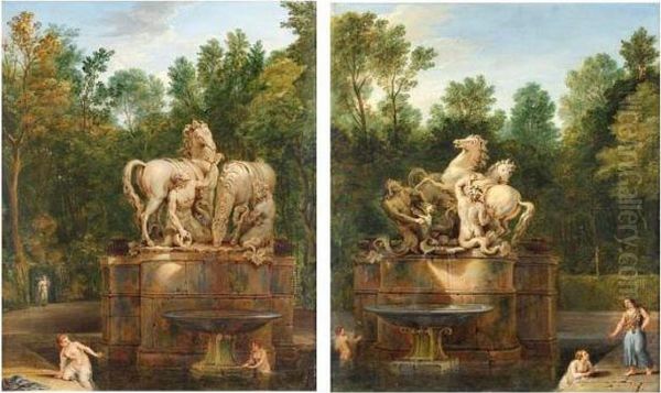 Les Chevaux Panses Par Les 
Tritons De Marsy Et Les Chevaux De Guerin Entoures De Baigneuses Oil Painting by Jean-Francois Millet