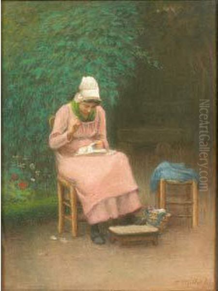 La Brodeuse Oil Painting by Jean-Francois Millet