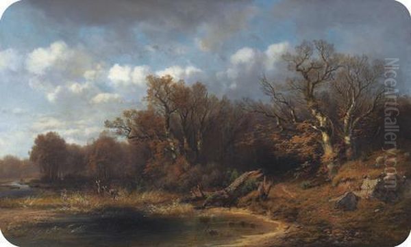 Flusslandschaft Mit Rehen Oil Painting by Karl Millner