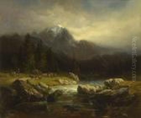 Almabtrieb Im
 Hochgebirge. Oil Painting by Karl Millner