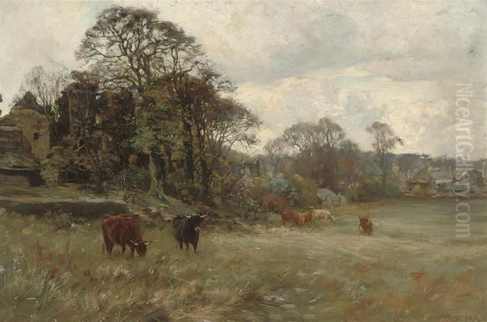 Cattle In A Landscape Oil Painting by Joseph Milner