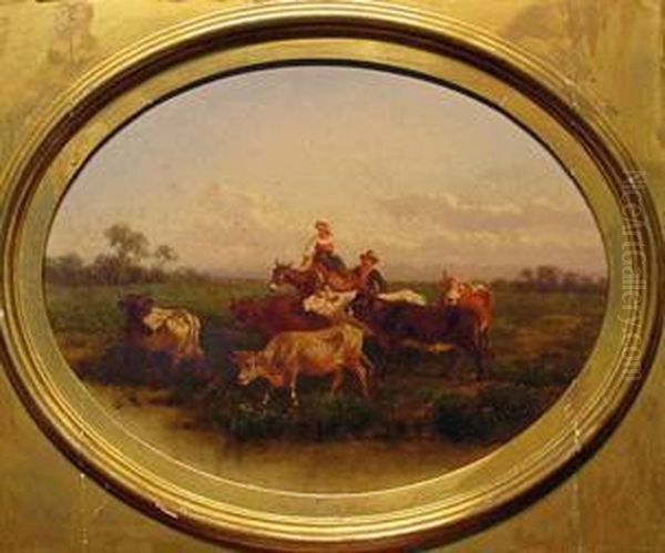 Landscape With Drovers Oil Painting by Antonio Milone