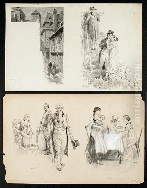 A Collection Of 4 Illustrations; Also 15 Illustrations By Another Hand Oil Painting by Tony Minartz