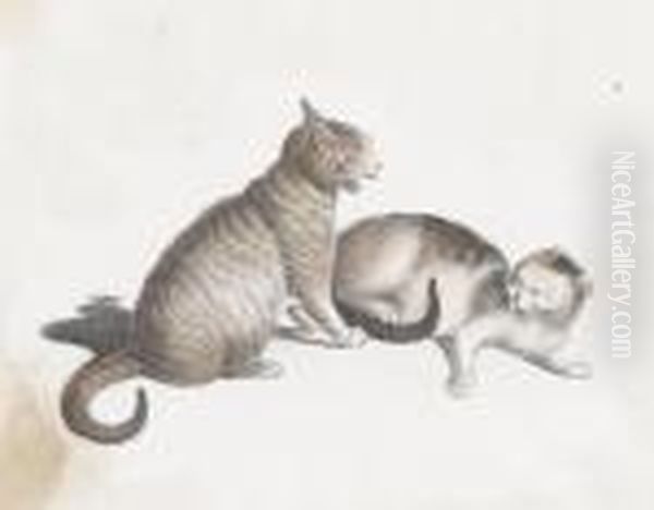 Zwei Katzen Oil Painting by Gottfried Mind or Mindt