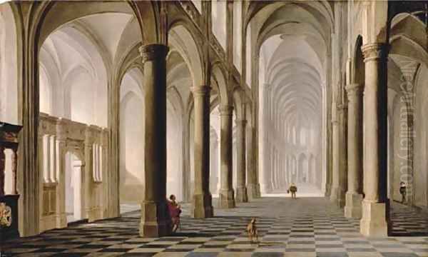The interior of a church with figures Oil Painting by Dirck Van Delen