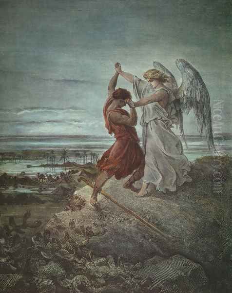 Jacob Wrestling with the Angel 1855 Oil Painting by Gustave Dore