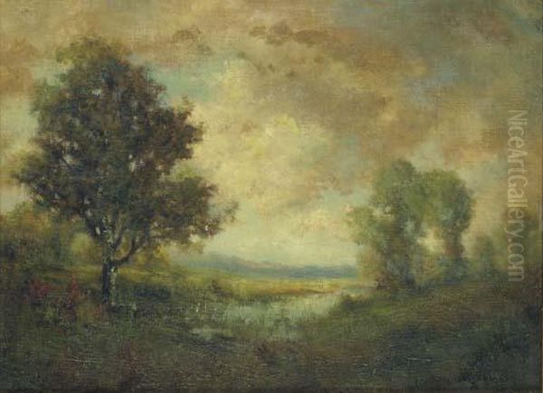 A Barbizon Landscape At Dusk Oil Painting by Robert Crannell Minor Sr.