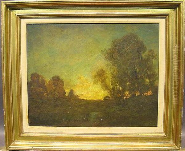 Sunset On Long Island Sound Oil Painting by Robert Crannell Minor Sr.