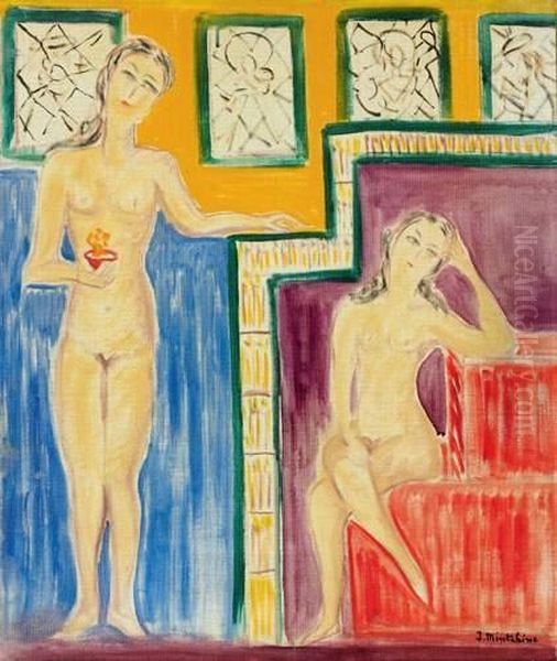 Inspiration D'un Poete
 Huile Sur Toile, Signee En Bas A Droite, Titree Au Dos Oil Painting by Isaac Mintchine