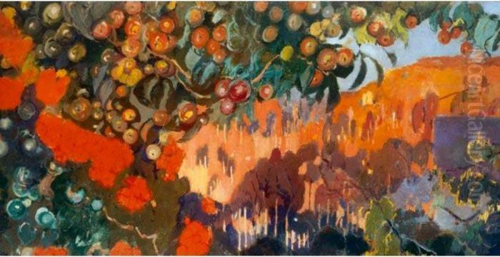 Paisaje Enmarcado Por Grandes 
Arboles. Al Fondo, Una Montana (landscape With Trees And Mountains In 
The Background) Oil Painting by Joaquin Miro