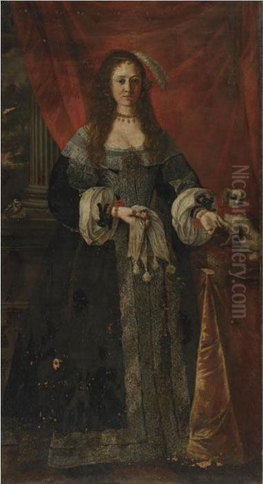 Portrait Of A Lady With Her Dog Oil Painting by Luigi Miradori Il Genovesino