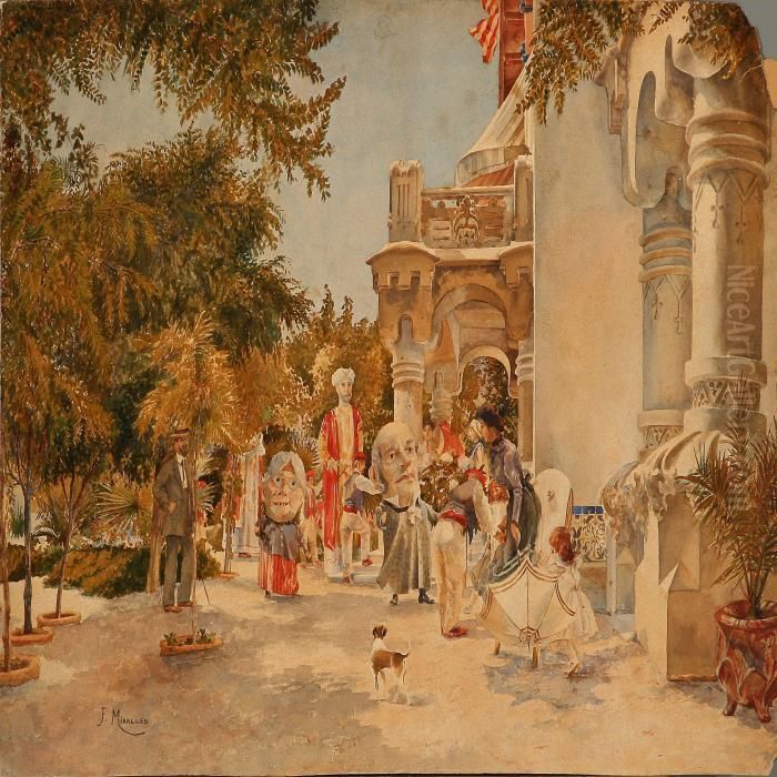 National Festival Carneval Near A House Oil Painting by Francisco Miralles Galup
