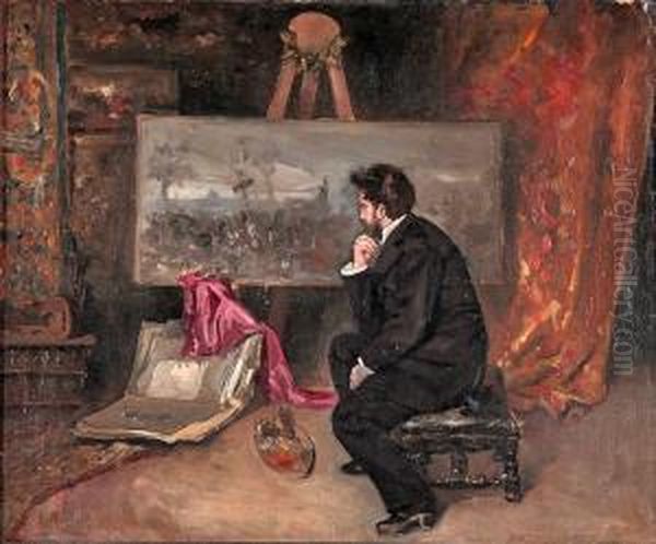 El Estudio De Un Pintor Oil Painting by Francisco Miralles Galup