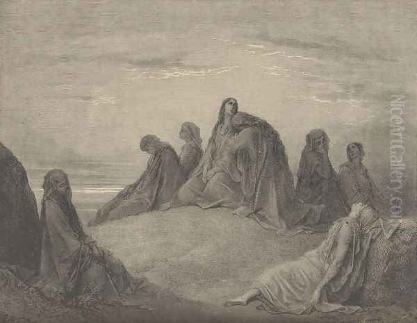 Jephthah's Daughter And Her Companions Oil Painting by Gustave Dore
