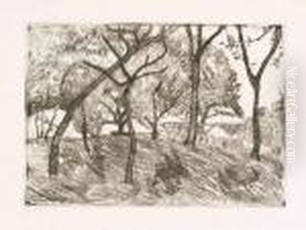 Landschaft Unter Baumen. 
Kaltnadelradierung Auf Festem Japan. 9,9 X 13,8 Cm. Um 1902. Mit Der 
Signatur Des Druckers Otto Felsing. Oil Painting by Paula Modersohn-Becker