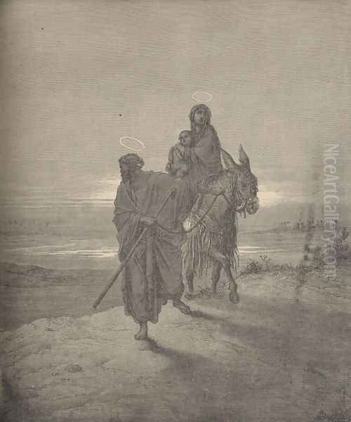 The Flight Into Egypt Oil Painting by Gustave Dore