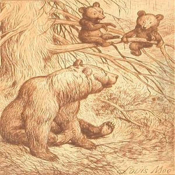 Three Animal Scenes Oil Painting by Louis Moe