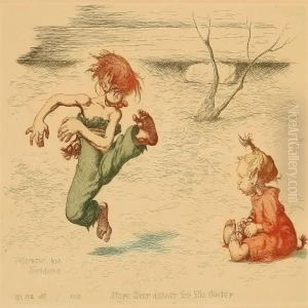 The Older Brother Is Dancing For
 Little Sister And Mother's Child Is Preparing For A Ball Oil Painting by Louis Moe