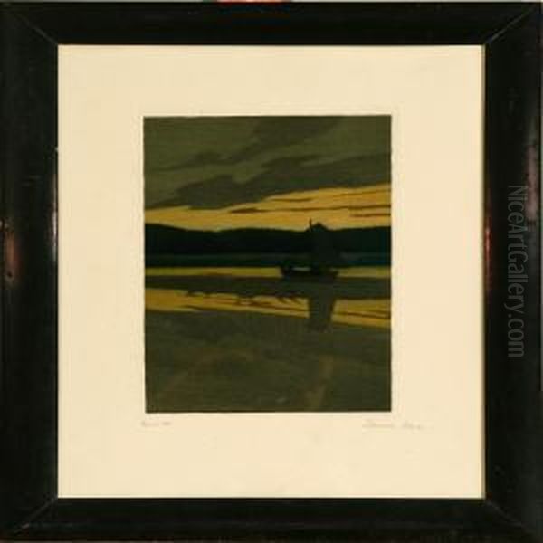 Night On The Fiord Oil Painting by Louis Moe