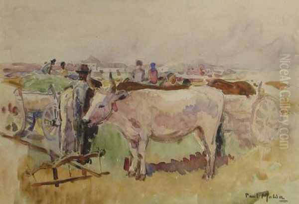Unyoked Oxen Oil Painting by Paul Molda