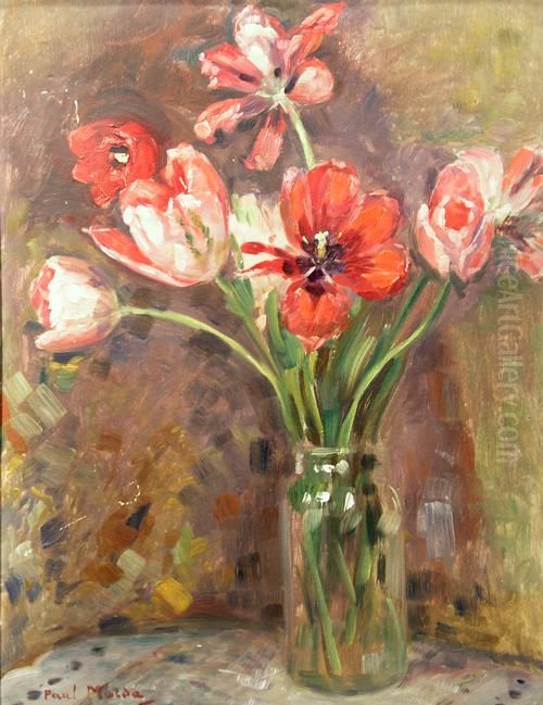 Jar With Tulips Oil Painting by Paul Molda
