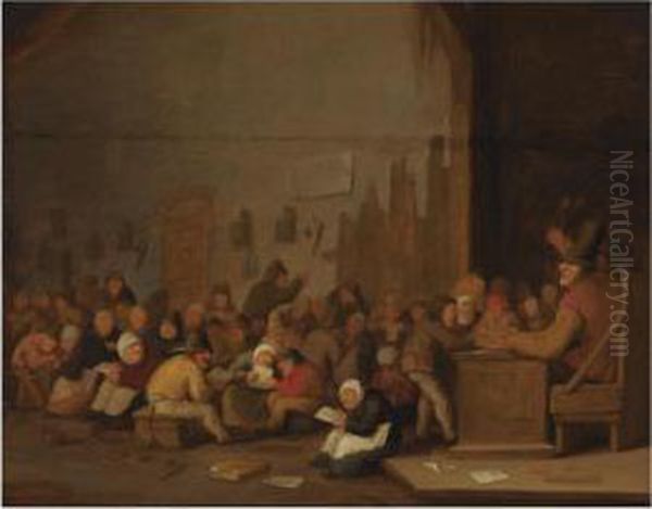 A School Room Interior With 
Children Reading And Playing, A Teacherseated Behind A Desk On The Right Oil Painting by Bartholomeus Molenaer