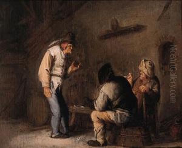 Boors Drinking And Smoking In A Barn Oil Painting by Bartholomeus Molenaer