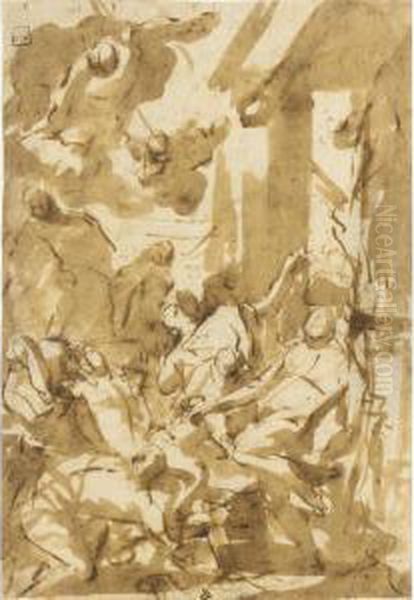 The Martyrdom Of Saint 
Lawrence(#) The Baptism Of Christ(#) The Miraculous Translation Of A 
Coffin Oil Painting by Antonio Molinari