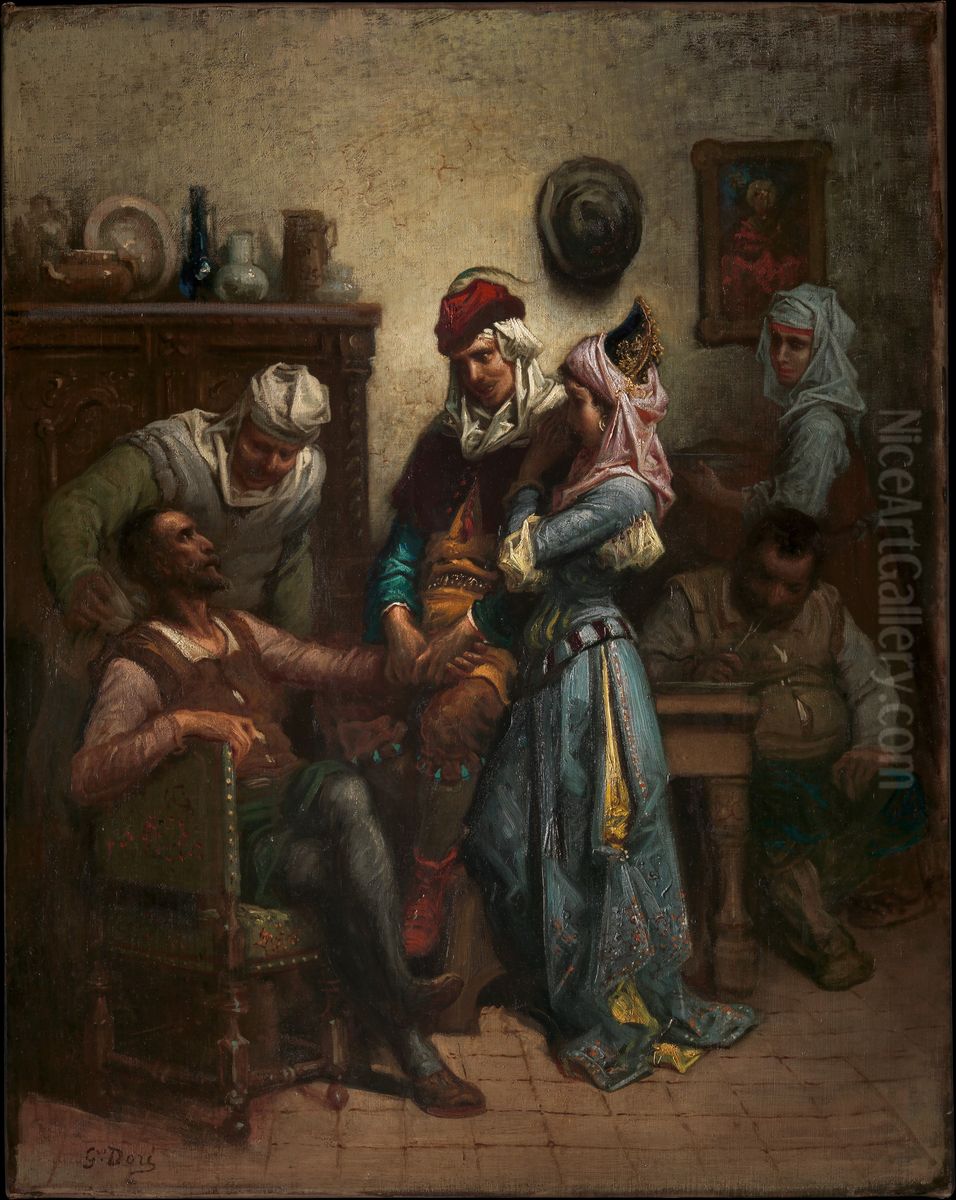 Don Quixote and Sancho Panza Entertained by Basil and Quiteria Oil Painting by Gustave Dore