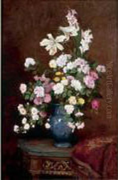 Important Vase De Fleurs Sur Un Entablement Oil Painting by Robert Charles Gustave Laurens Mols