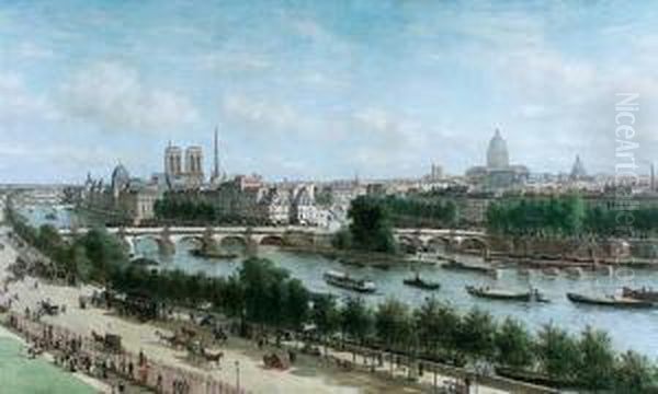 Les Quais Du Louvre Vue De La Galerie D'apollon Oil Painting by Robert Charles Gustave Laurens Mols