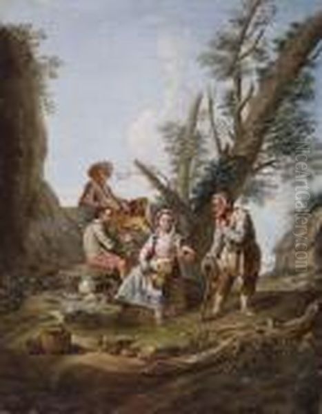Scena Agreste Con Concertino Di Contadini Oil Painting by Paolo Monaldi
