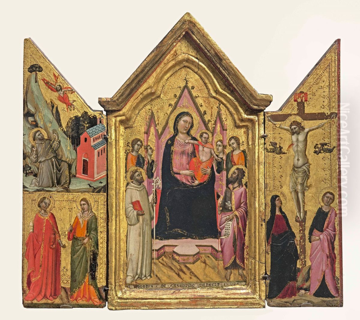 Madonna Enthroned with Angels and Saints Oil Painting by Jacopo Del Casentino