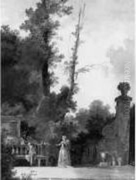 Rencontre Galante Dans Un Parc Avec Un Lecteur Assis Sur Un
 Banc Oil Painting by Antoine Pierre Mongin