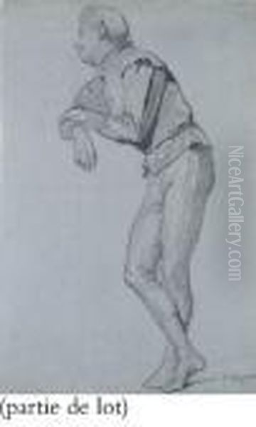 Un Homme Debout Accoude Et 
Regardant Vers La Gauche; Et Un Jeune Homme Vu De Face Tenant Un Drape 
Dans Les Mains Oil Painting by Charles Monginot