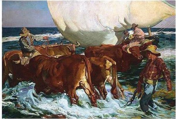 After 'sol De La Tarde' By Joaquin Sorolla Oil Painting by Jose Mongrell Torrent