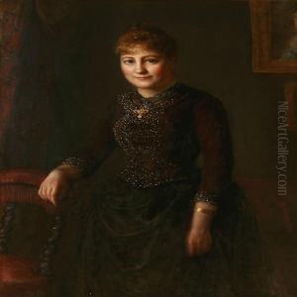 Portrait Of A Lady In Dark Dress With Jewellery Oil Painting by David Monies