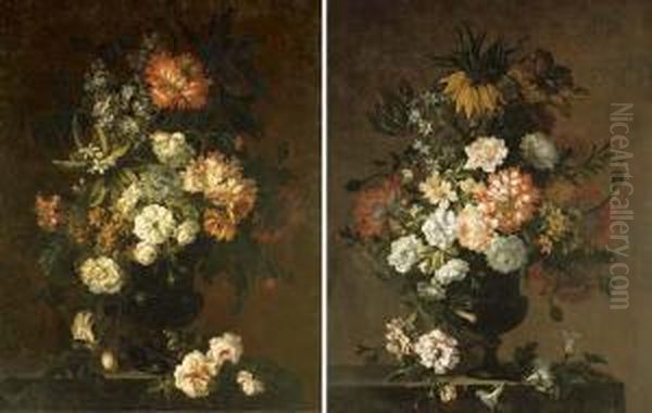Tulips, Roses, Carnations, Anemone Oil Painting by Antoine (Baptiste M.) Monnoyer